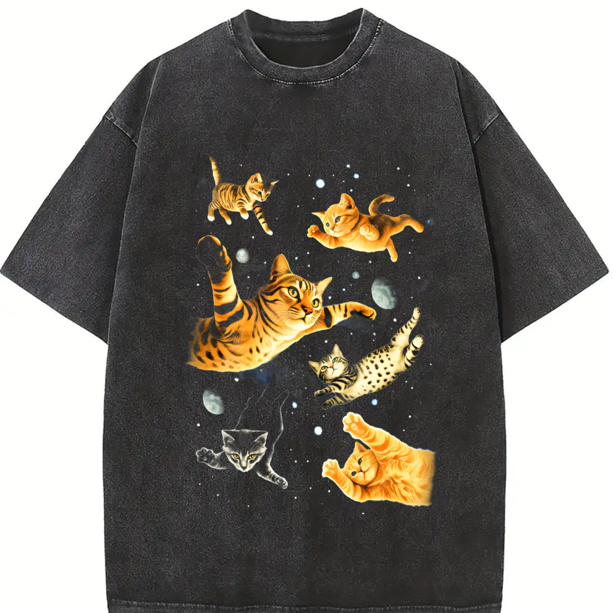 Cats In Galaxy Space Vintage Washed T-Shirt product image 2