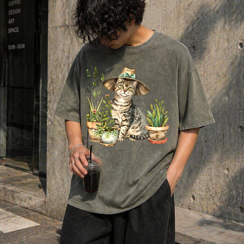 Cat And Plant Vintage Washed T-Shirt product image 4