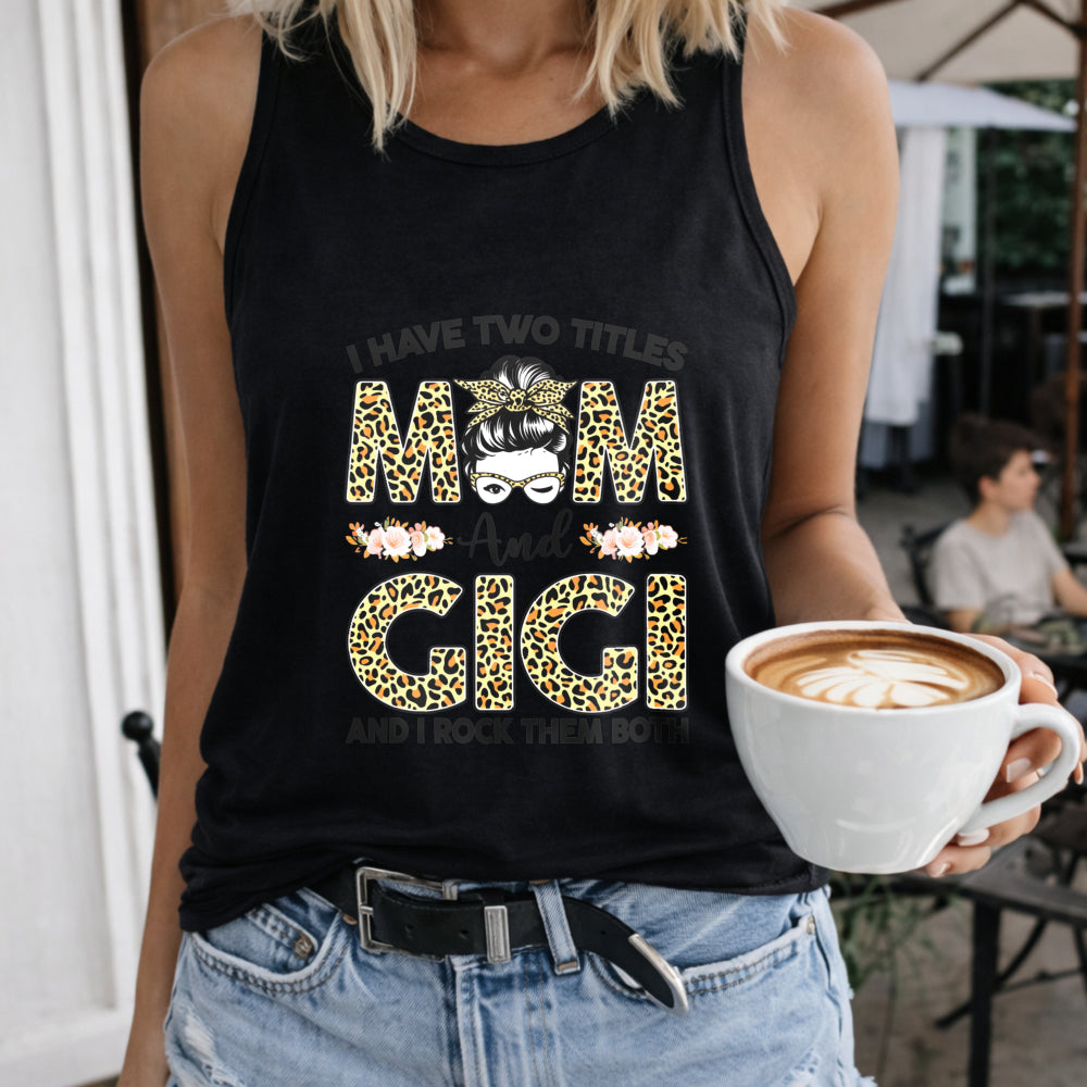 Mother's Day - Mom Gigi Leopard & Cartoon Portrait Women's Tank Top