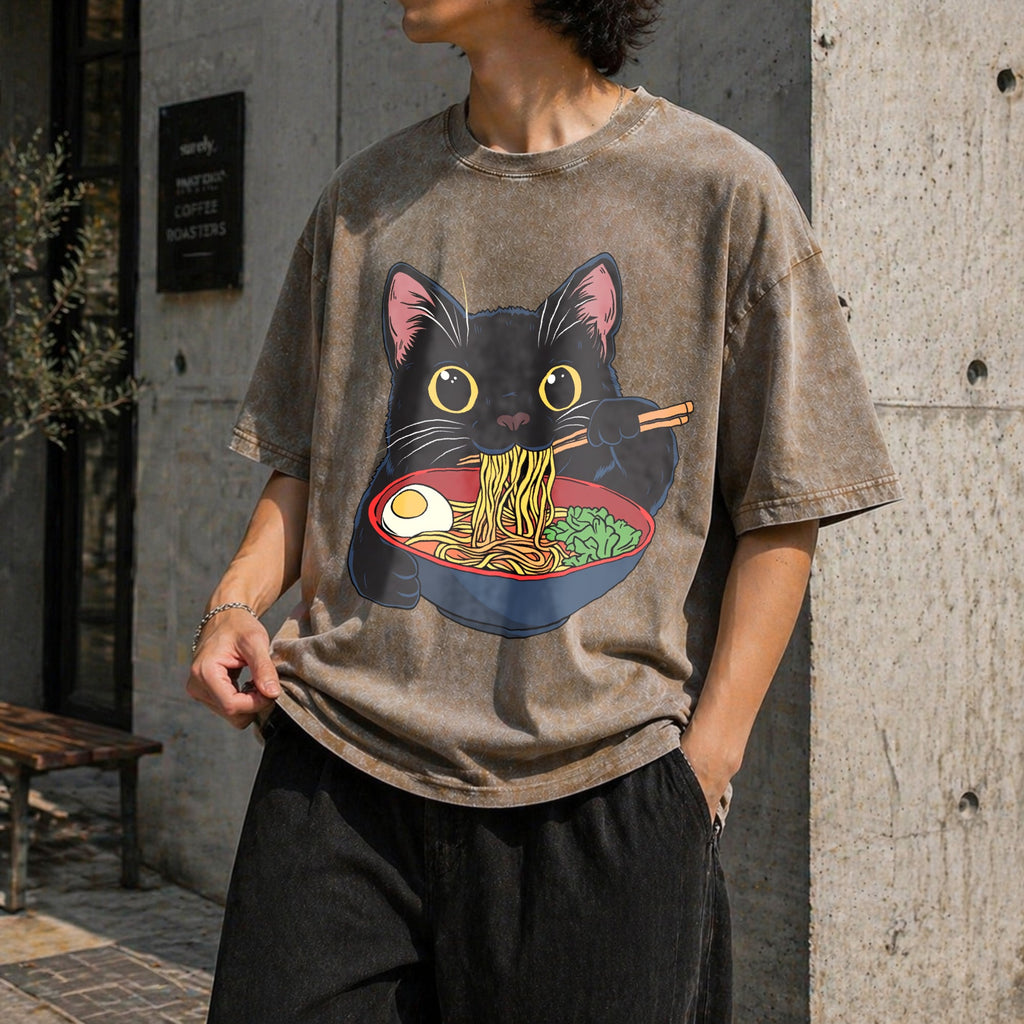 Cat Ramen Vintage Washed T-Shirt product image 3
