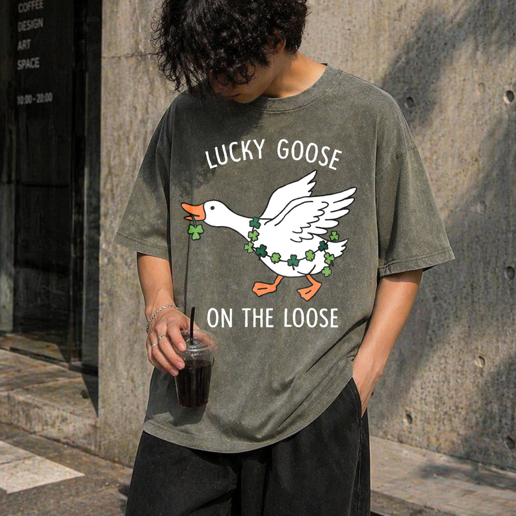 Funny St Patricks Day Goose Vintage Washed T-Shirt product image 4