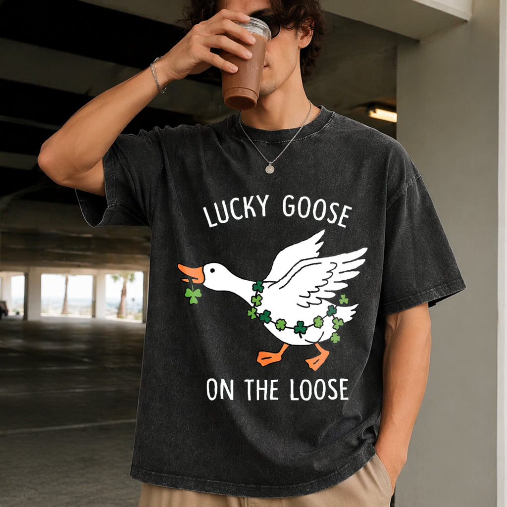 Funny St Patricks Day Goose Vintage Washed T-Shirt product image 2