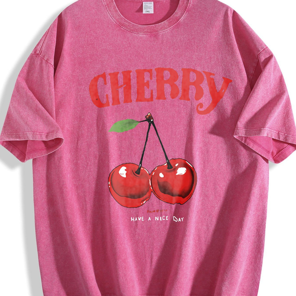 T-shirtplus Size - Pink Cherry Daily Travel Vintage Washed product image 5