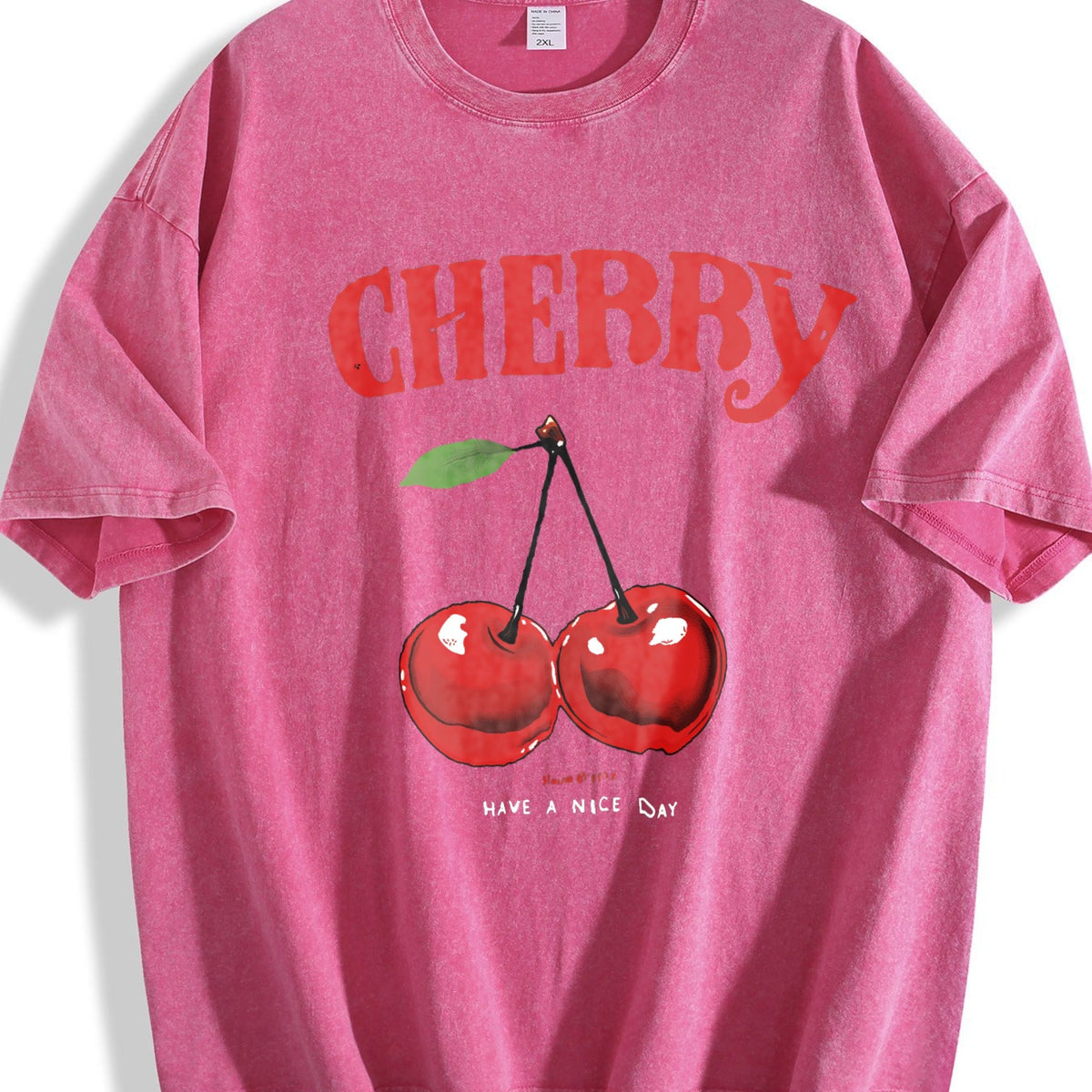T-shirtplus Size - Pink Cherry Daily Travel Vintage Washed product image 5