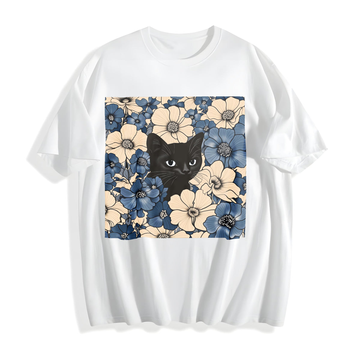 Black Cat Floral Fun American Cotton T-Shirt product image 2