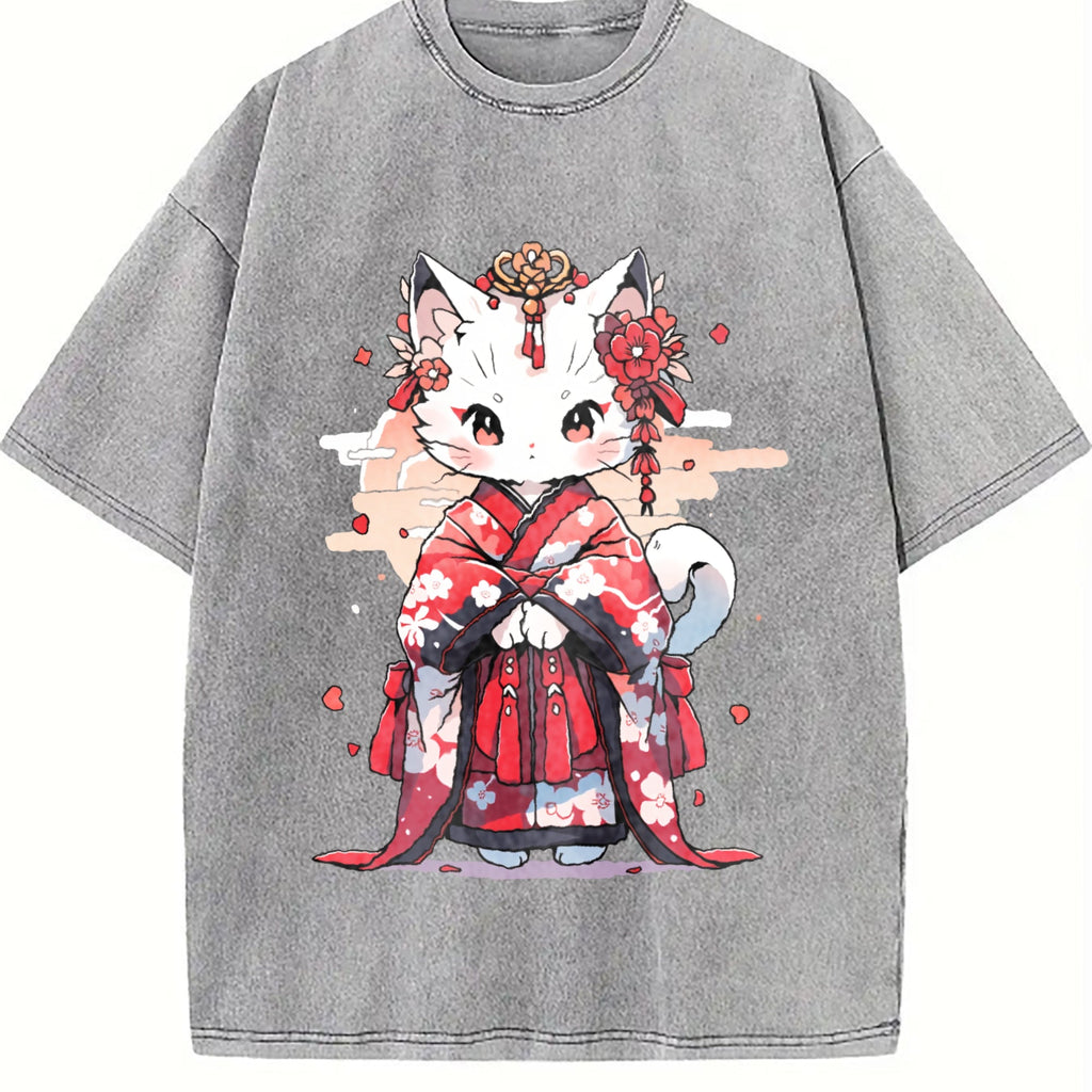 Animal Series : Cat In A Kimono Vintage Washed T-Shirt product image 5