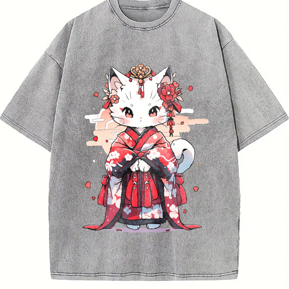 Animal Series : Cat In A Kimono Vintage Washed T-Shirt product image 5