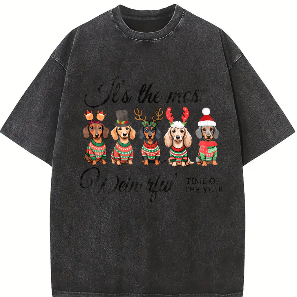 Dachshund Christmas Vintage Washed T-Shirt product image 2