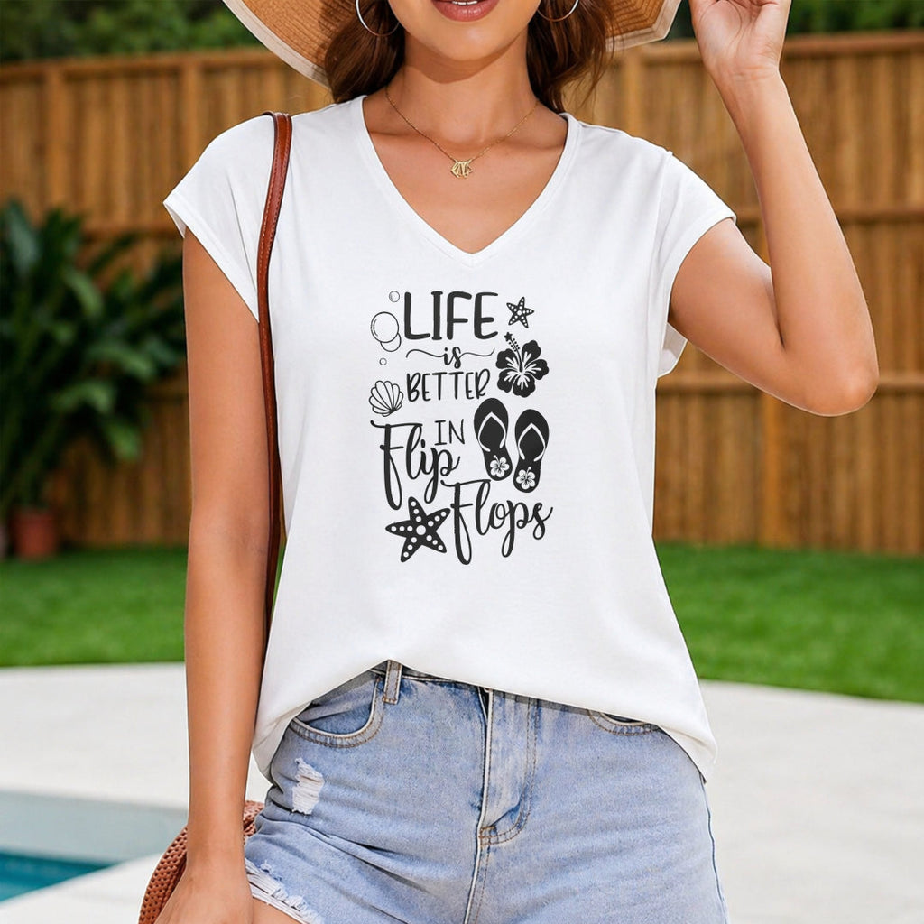 Life Is Better In Flip Flops Shell Starfish Tank Women's V-Neck Tank Top