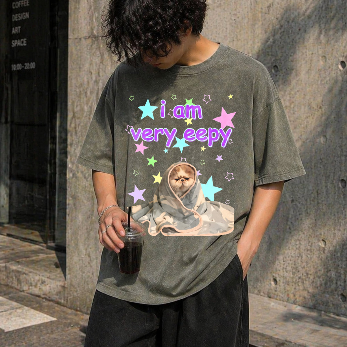 Eepy Cat Funny Vintage Washed T-Shirt product image 4