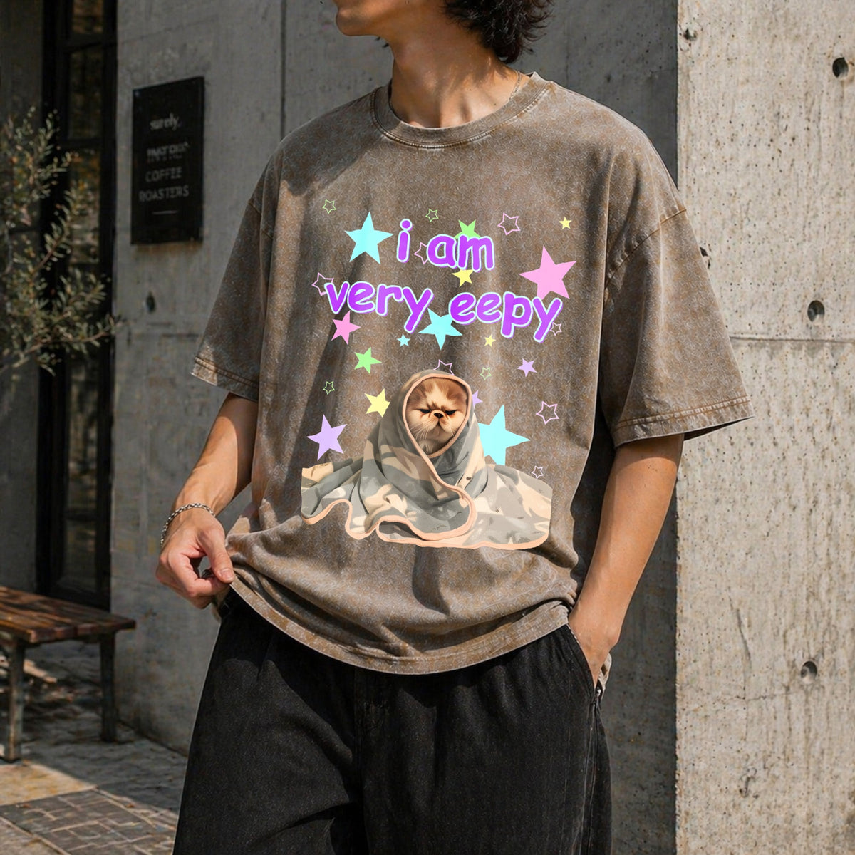 Eepy Cat Funny Vintage Washed T-Shirt product image 3