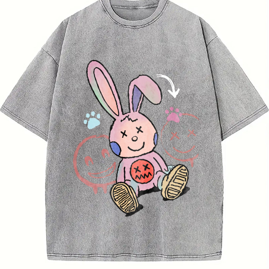 Whimsical Cartoon Rabbit With Long Pink Ears Vintage Washed product image 4