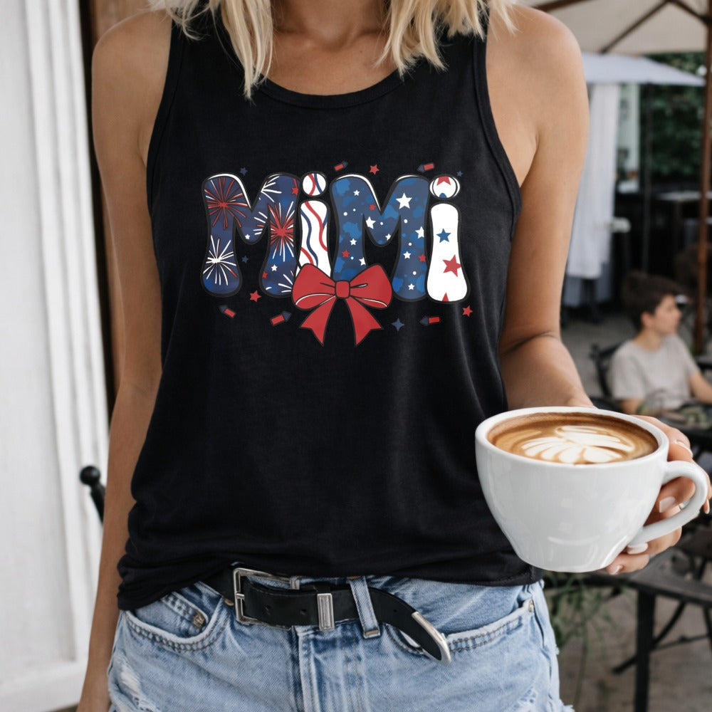 Mimi Patriotic Fireworks Bow Regular - Fun Cartoon Letter Women's Tank Top