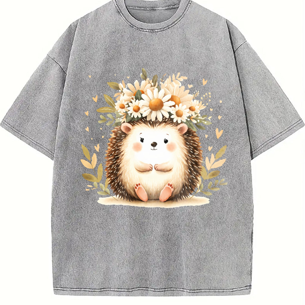 Hedgehog & Daisy - With Cute & Floral Vintage Washed T-Shirt product image 5