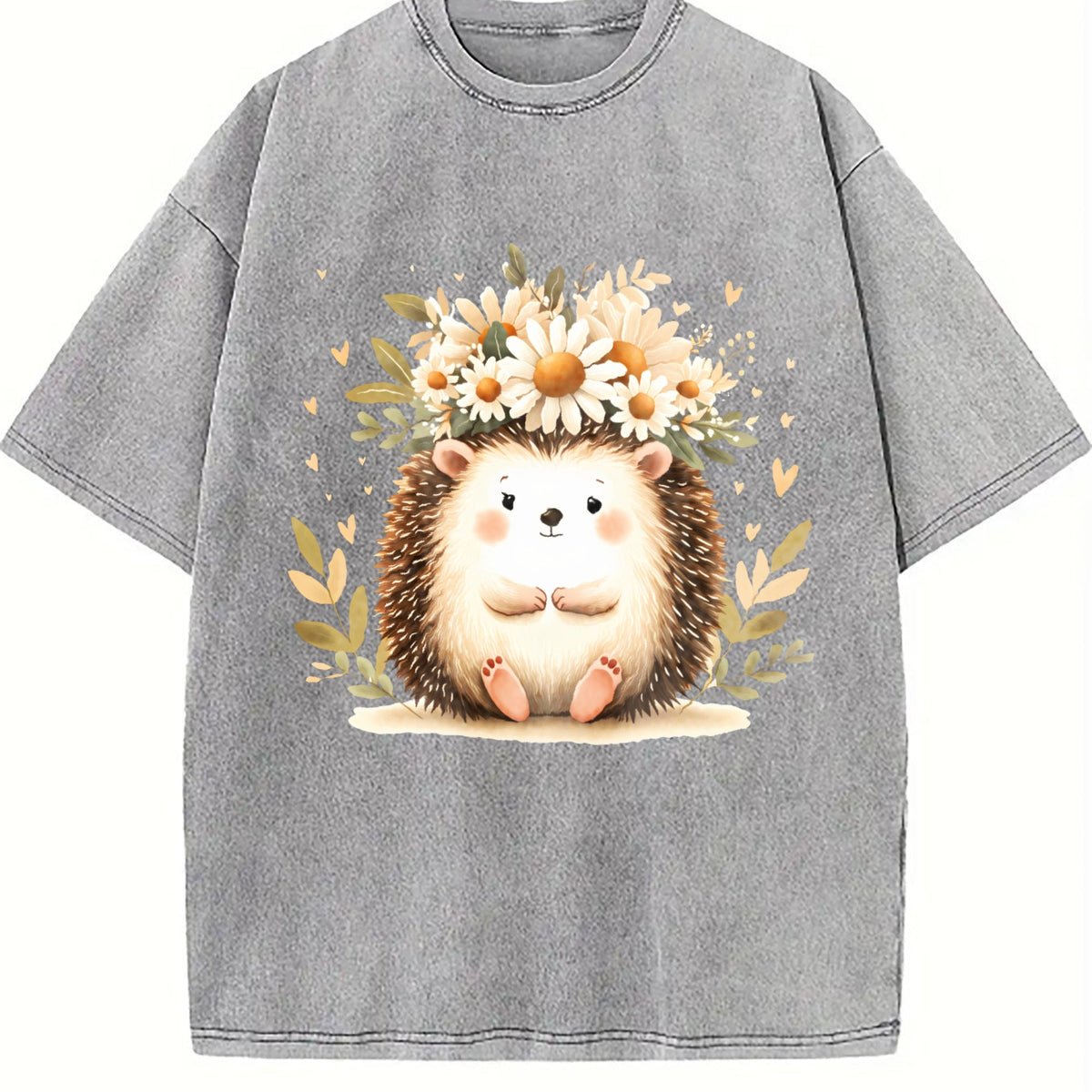 Hedgehog & Daisy - With Cute & Floral Vintage Washed T-Shirt product image 5