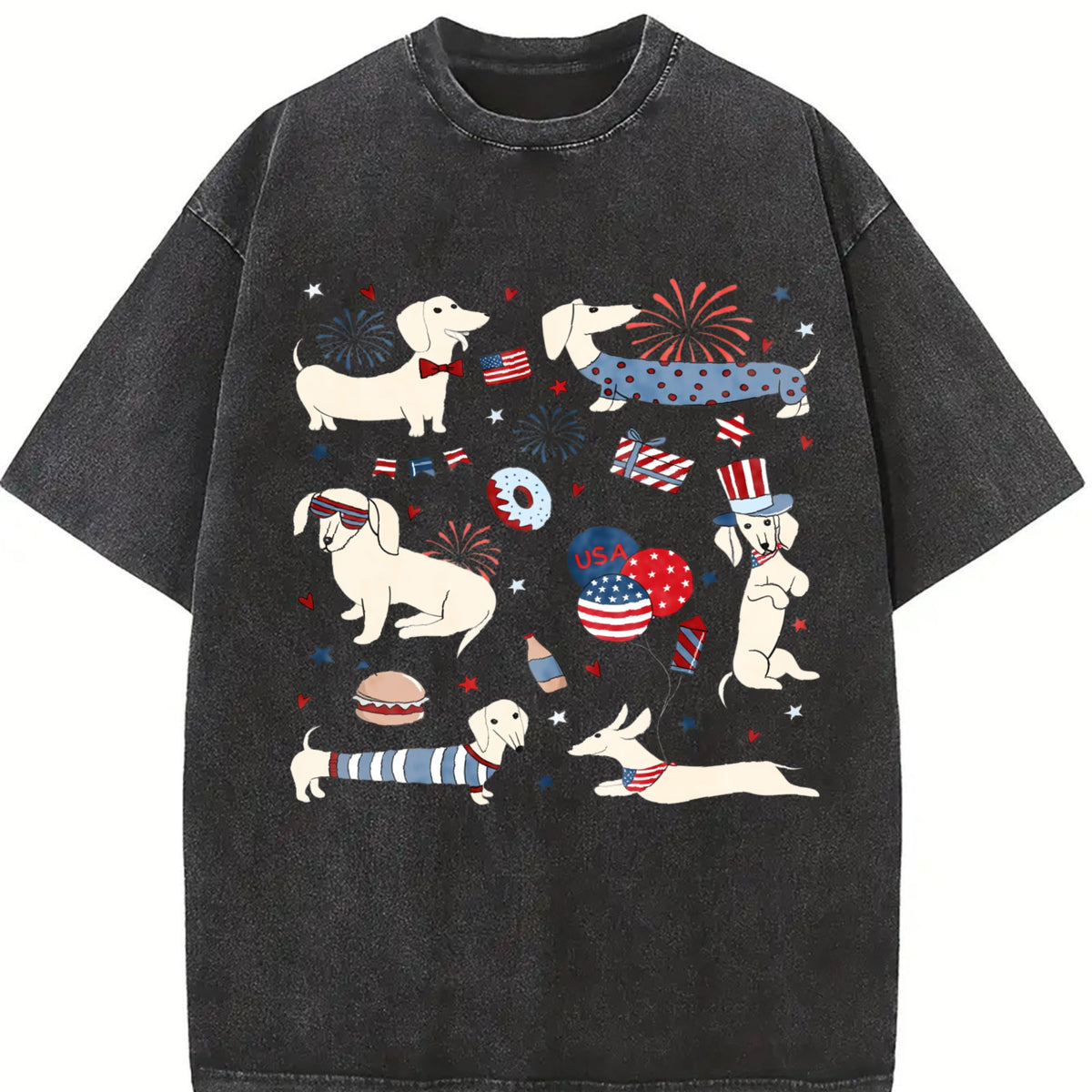 4th Of July Dachshund Doodle Vintage Washed T-Shirt product image 2