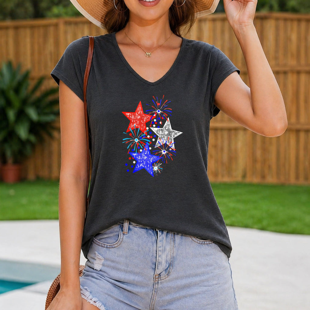 Patriotic Star Fireworks - Festive 4th Of July Women's V-Neck Tank Top