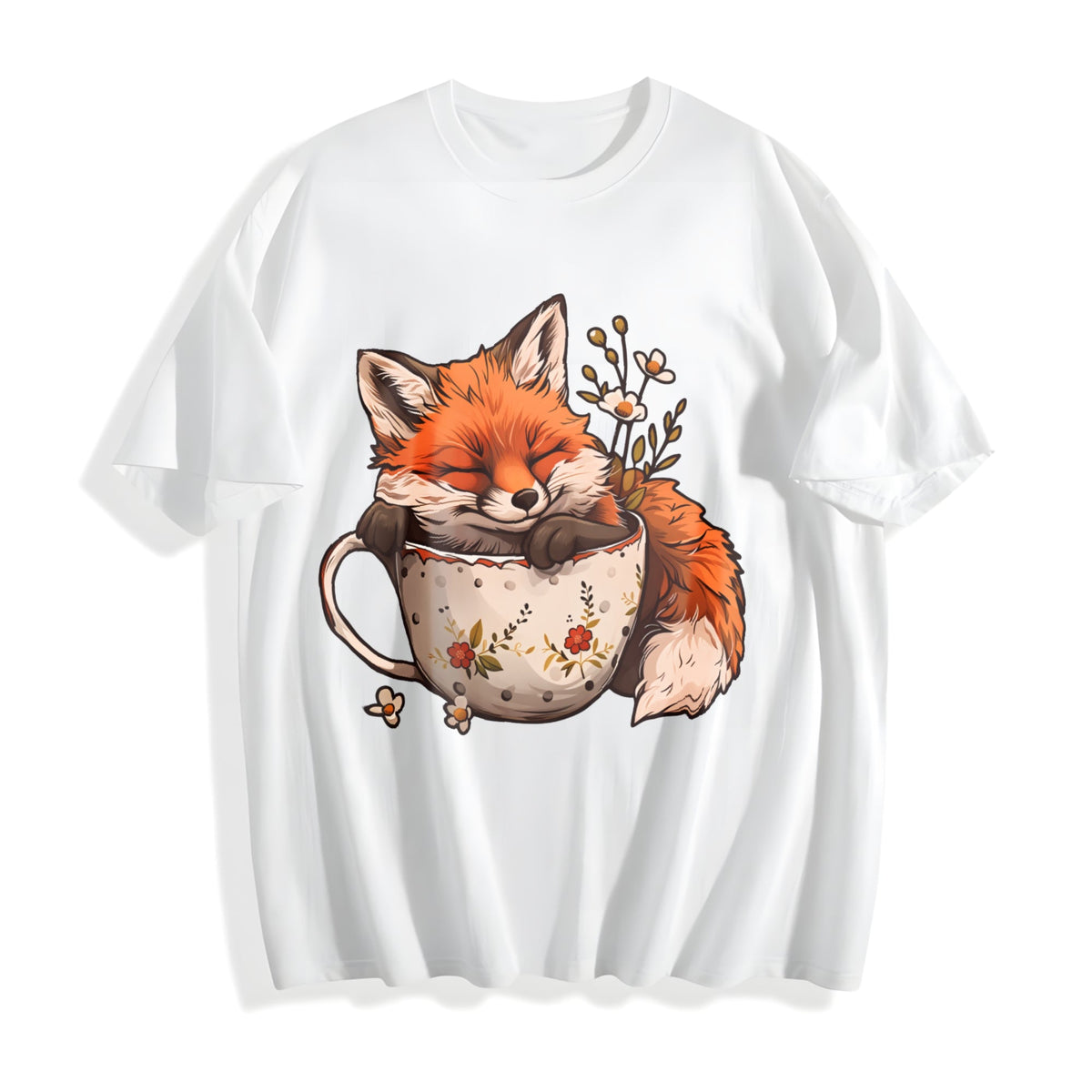 Winter : Little Fox Curled Up In A Floral Teacup Cotton product image 2