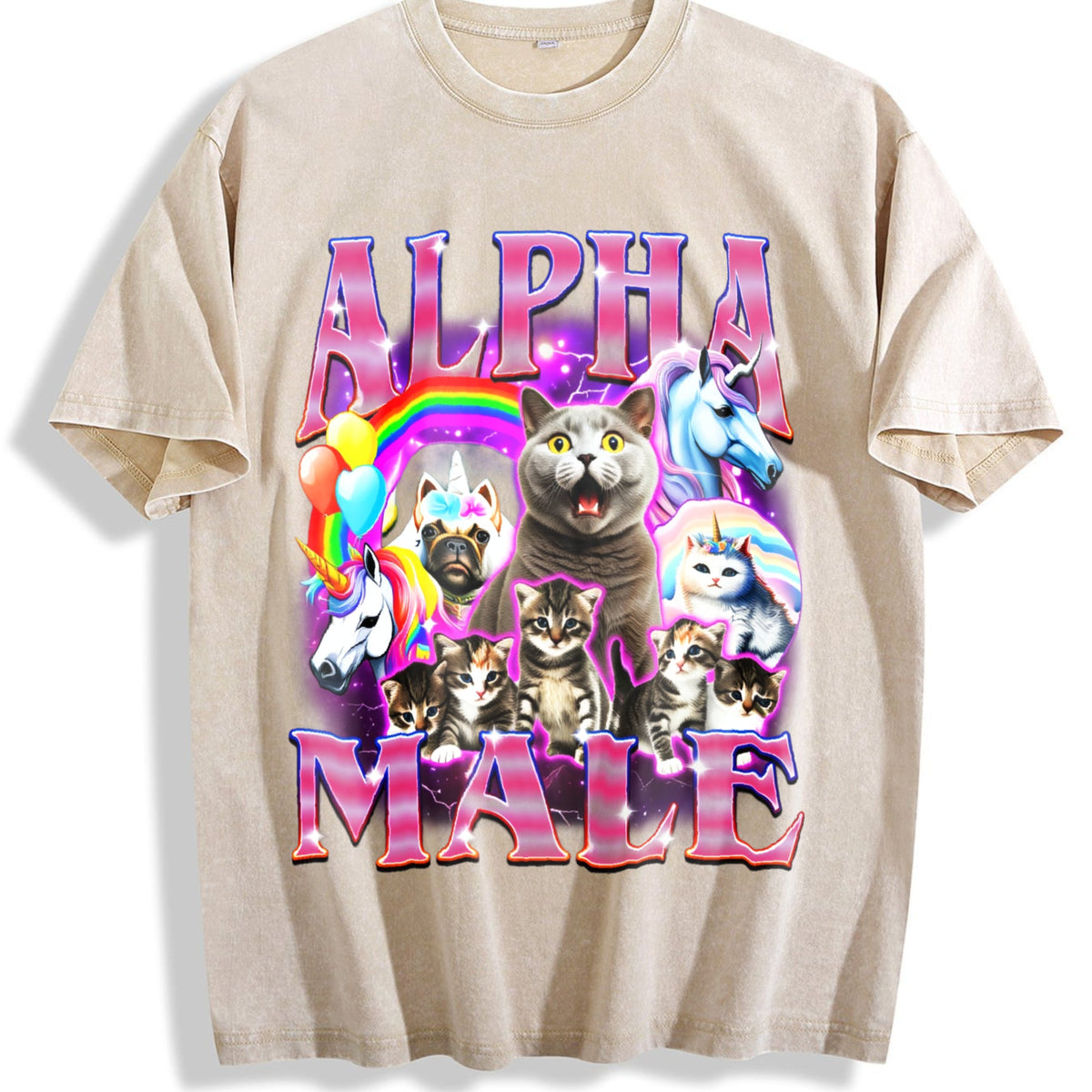Alpha Male Unicorn Ironic 90s Vintage Washed T-Shirt product image 1