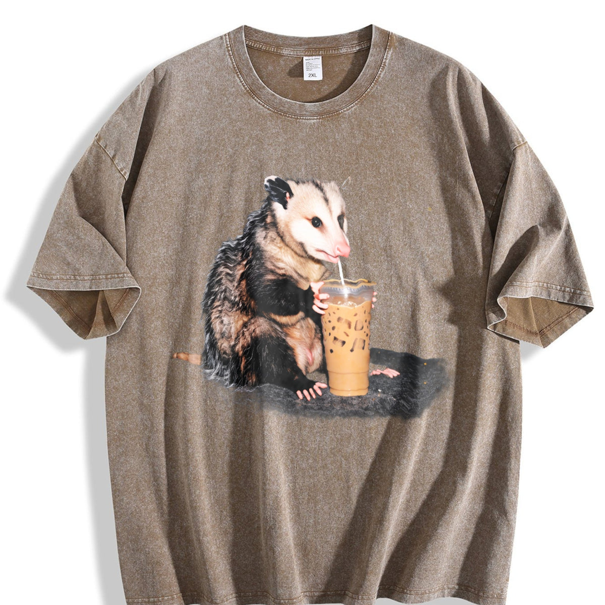 Opossum Drinking Iced Coffee Vintage Washed T-Shirt product image 3