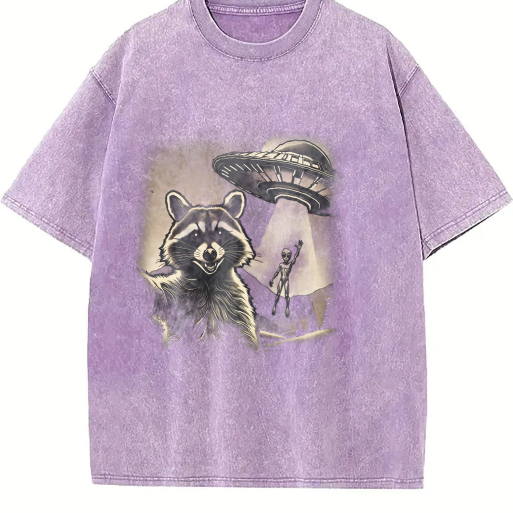 Raccoon UFO Selfie 90s Vintage Washed T-Shirt product image 6