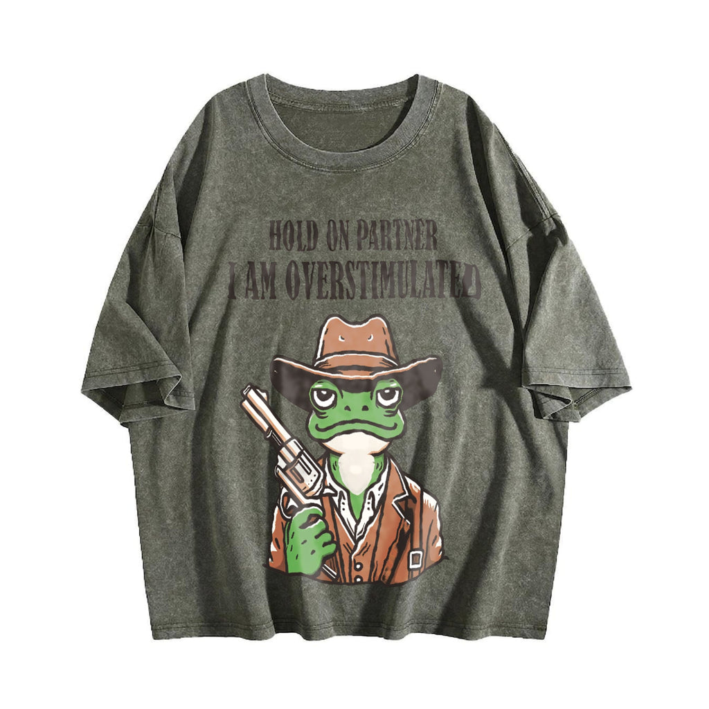 Hold On Partner I'm Overstimulated Vintage Washed T-Shirt product image 4