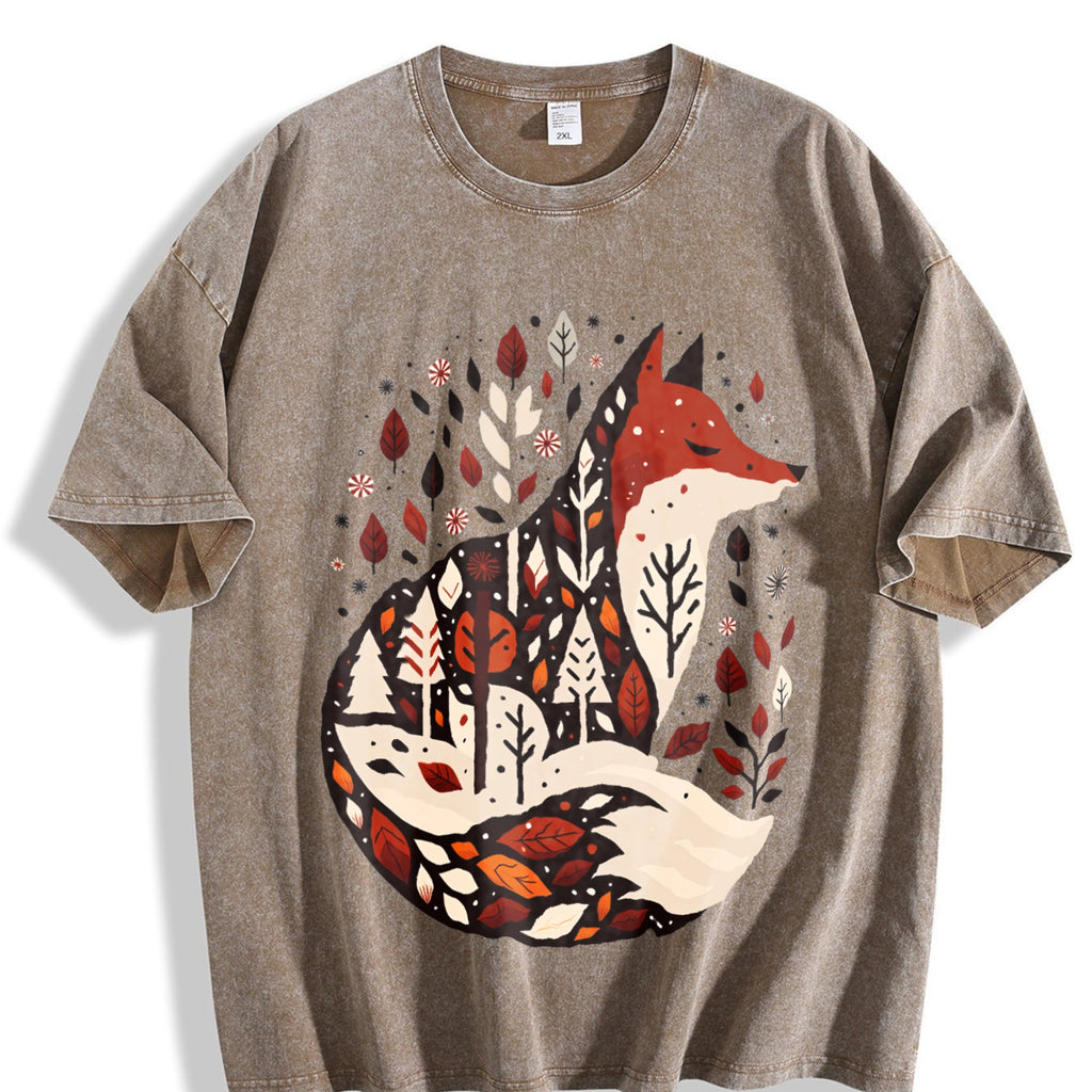 Folk Art Bohemian Fox And Tree Summer Vintage Washed T-Shirt product image 3
