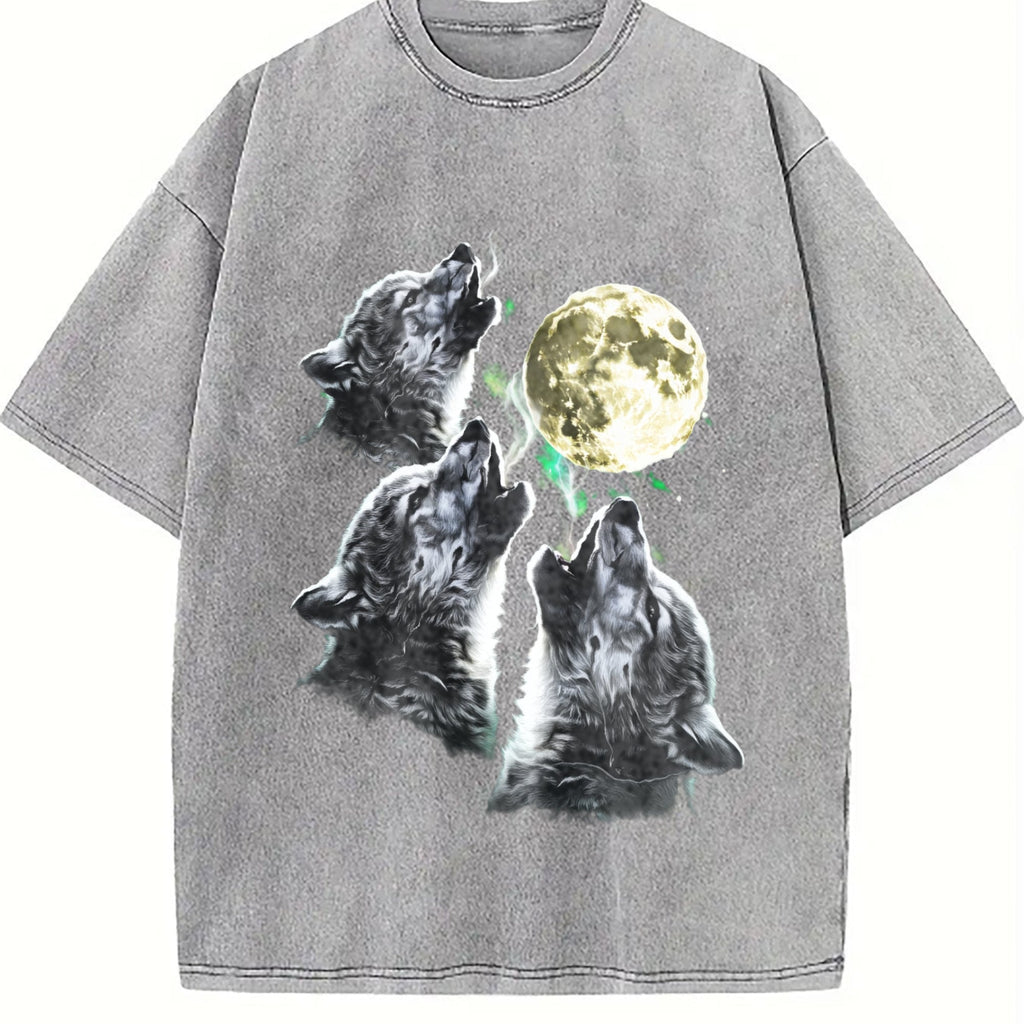 Baby Wolf Howling To Moon 90s Vintage Washed T-Shirt product image 5