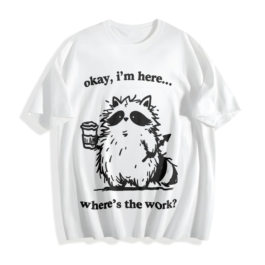 Cute Raccoon Work Coffee Cotton T-Shirt product image 2