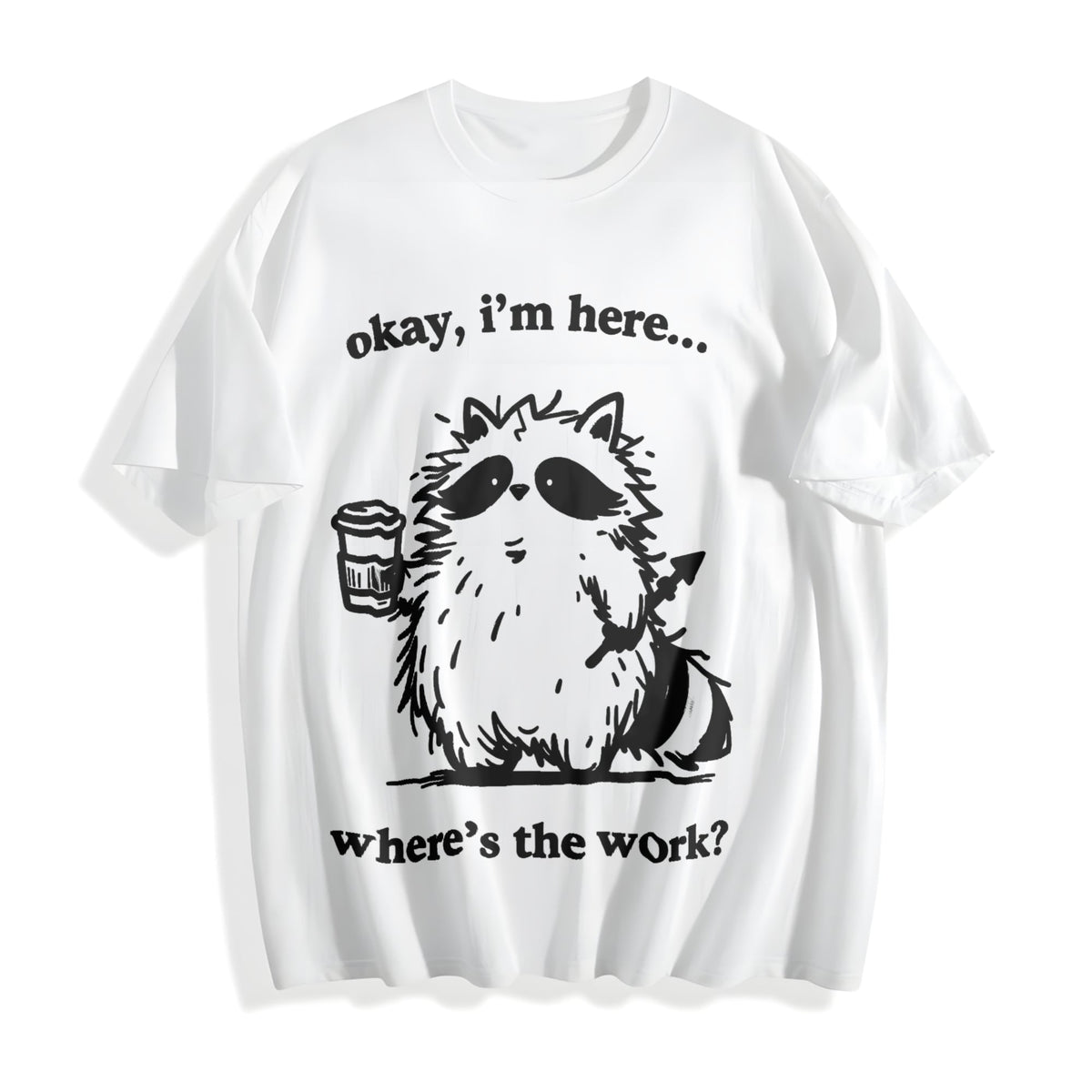 Cute Raccoon Work Coffee Cotton T-Shirt product image 2