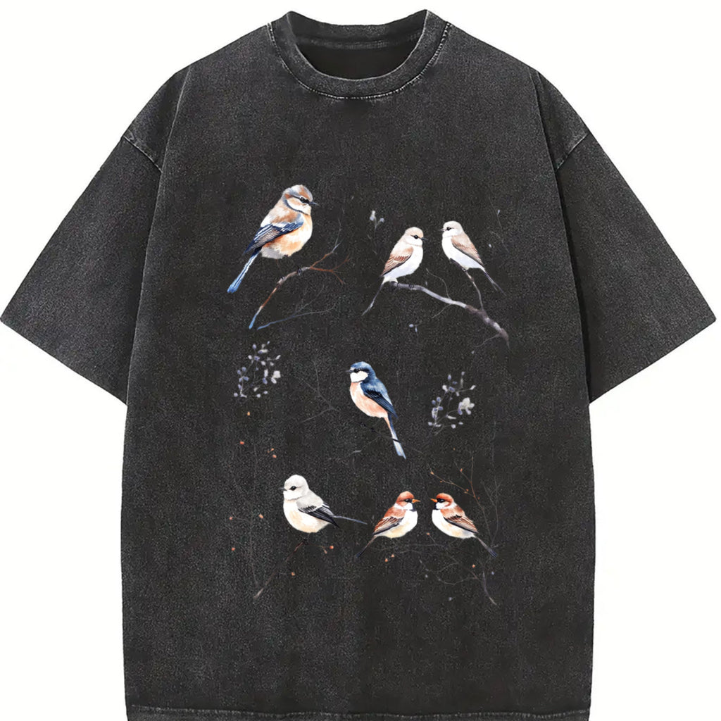 Winter Birds 90s Tattoo Vintage Washed T-Shirt product image 2