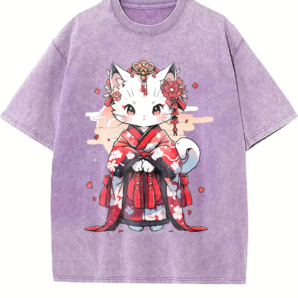 Animal Series : Cat In A Kimono Vintage Washed T-Shirt product image 6