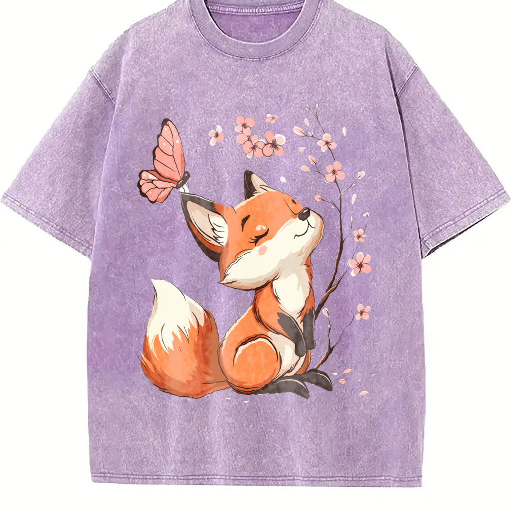 Summer Floral Butterfly Fox Vintage Washed T-Shirt product image 6