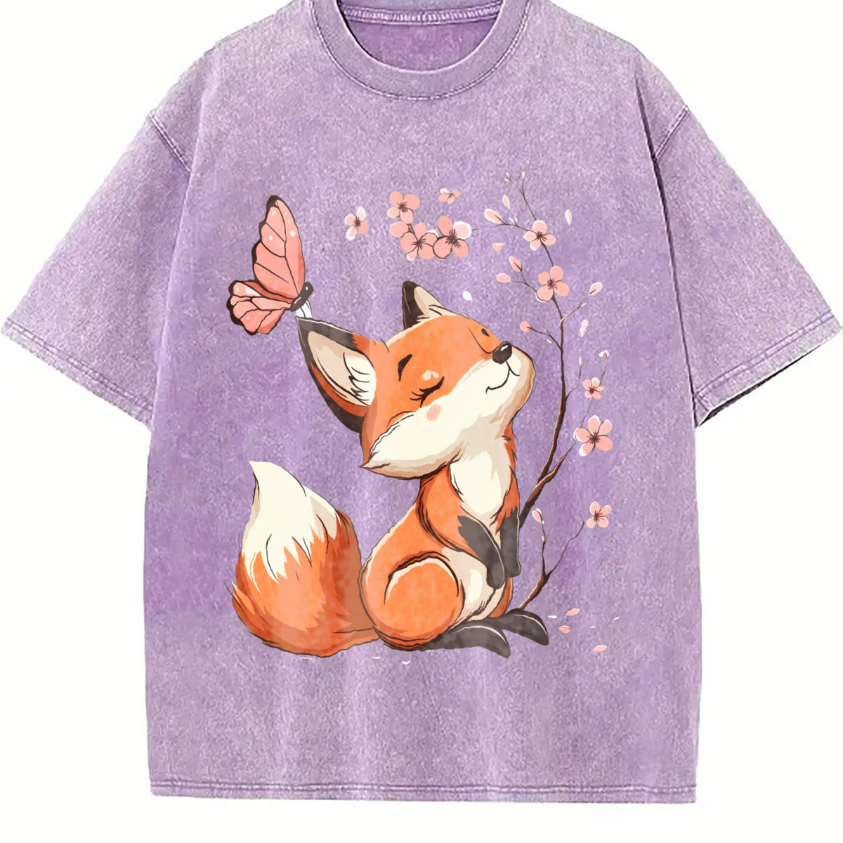 Summer Floral Butterfly Fox Vintage Washed T-Shirt product image 6