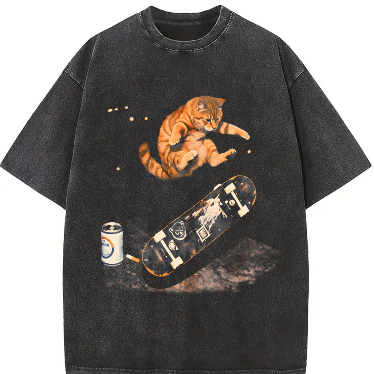 Skateboarding Cat Vintage Washed T-Shirt product image 2