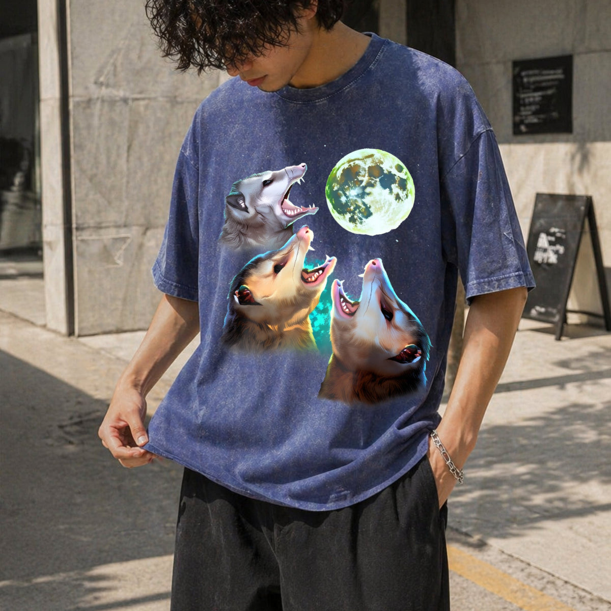 Three Possums Howling At Moon Vintage Washed T-Shirt product image 8