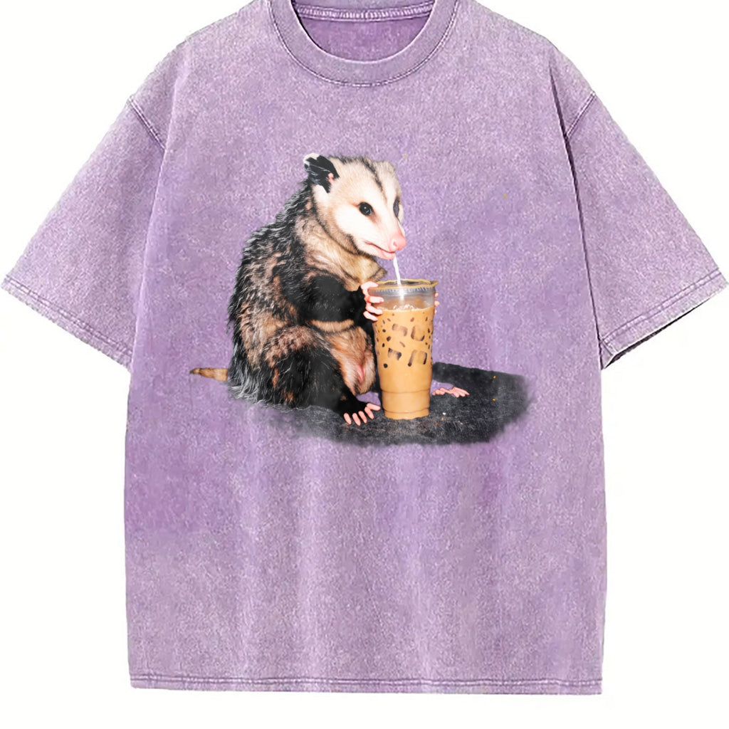 Opossum Drinking Iced Coffee Vintage Washed T-Shirt product image 6