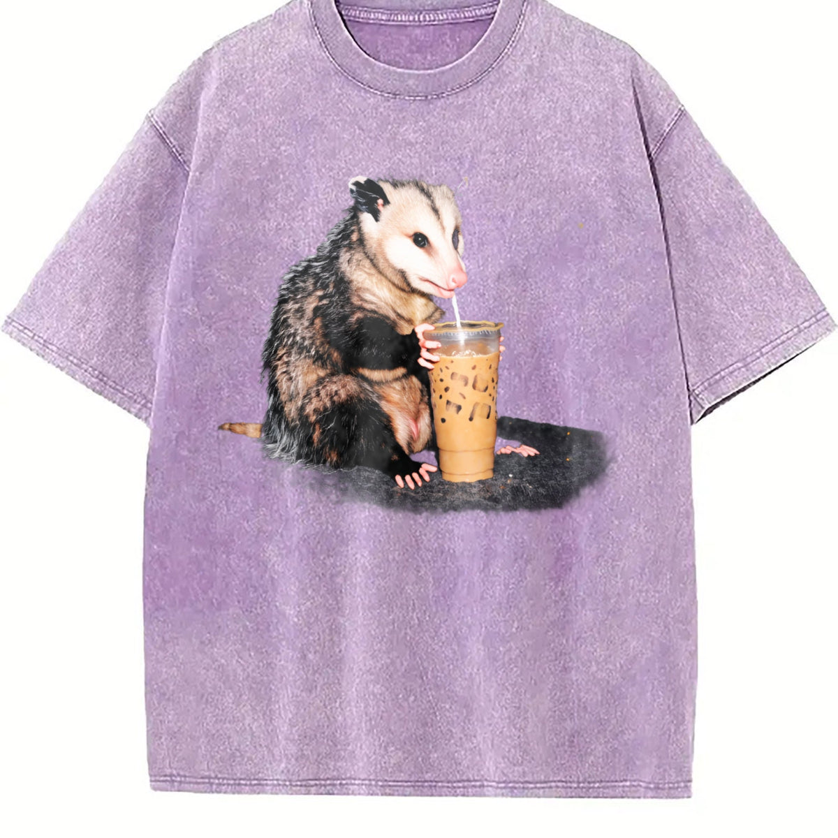 Opossum Drinking Iced Coffee Vintage Washed T-Shirt product image 6