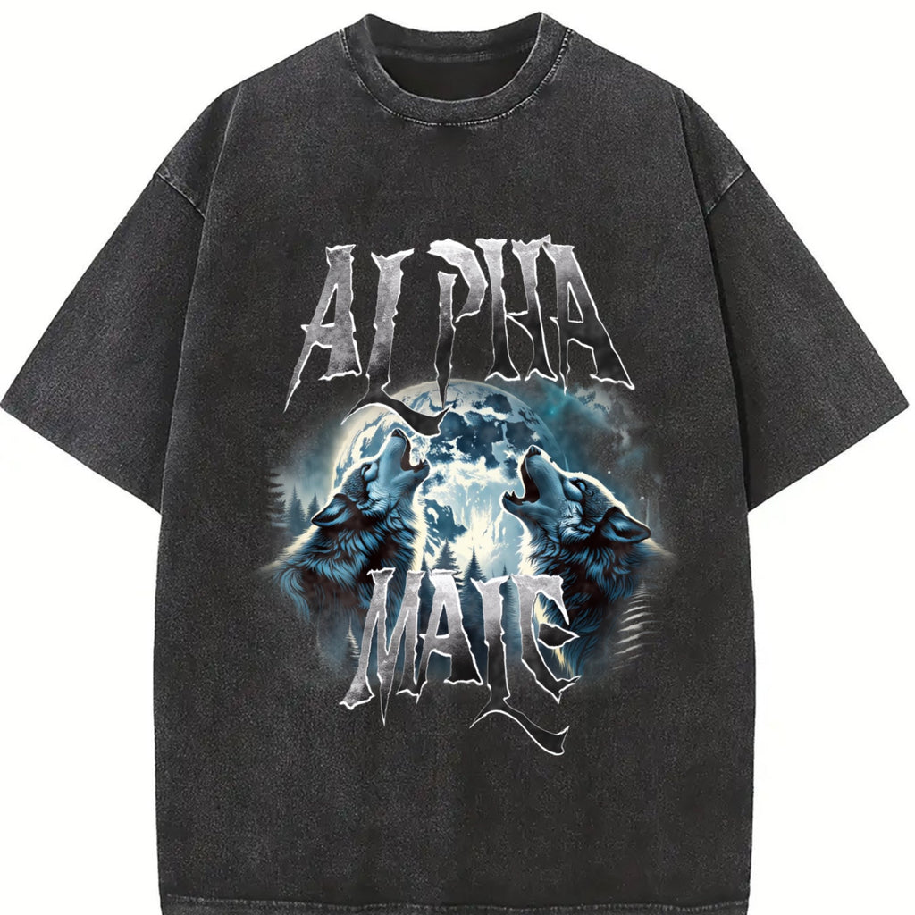 Alpha Male Wolf Howling Vintage Washed T-Shirt product image 2