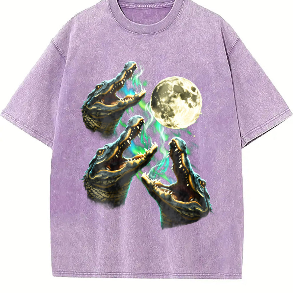 Crocodile Howling To Moon 90s Vintage Washed T-Shirt product image 6