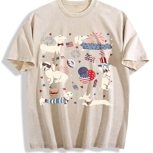 4th Of July Dachshund Doodle Vintage Washed T-Shirt product image 1