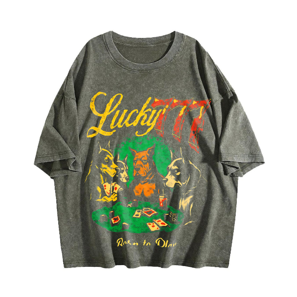 Lucky 777 Poker Dog Vintage Washed T-Shirt product image 4