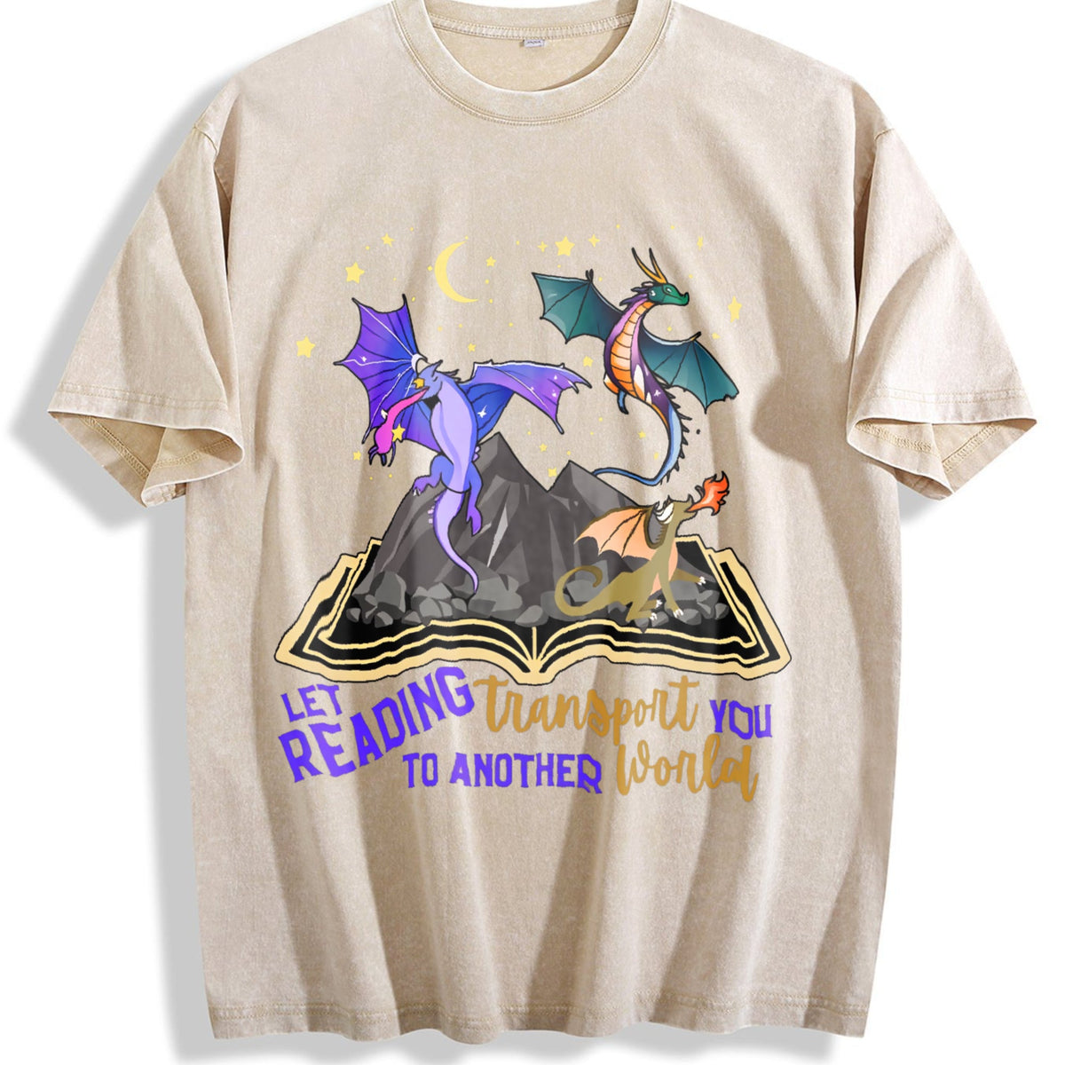 Let Reading Transport You Dragon Book Vintage Washed T-Shirt product image 1