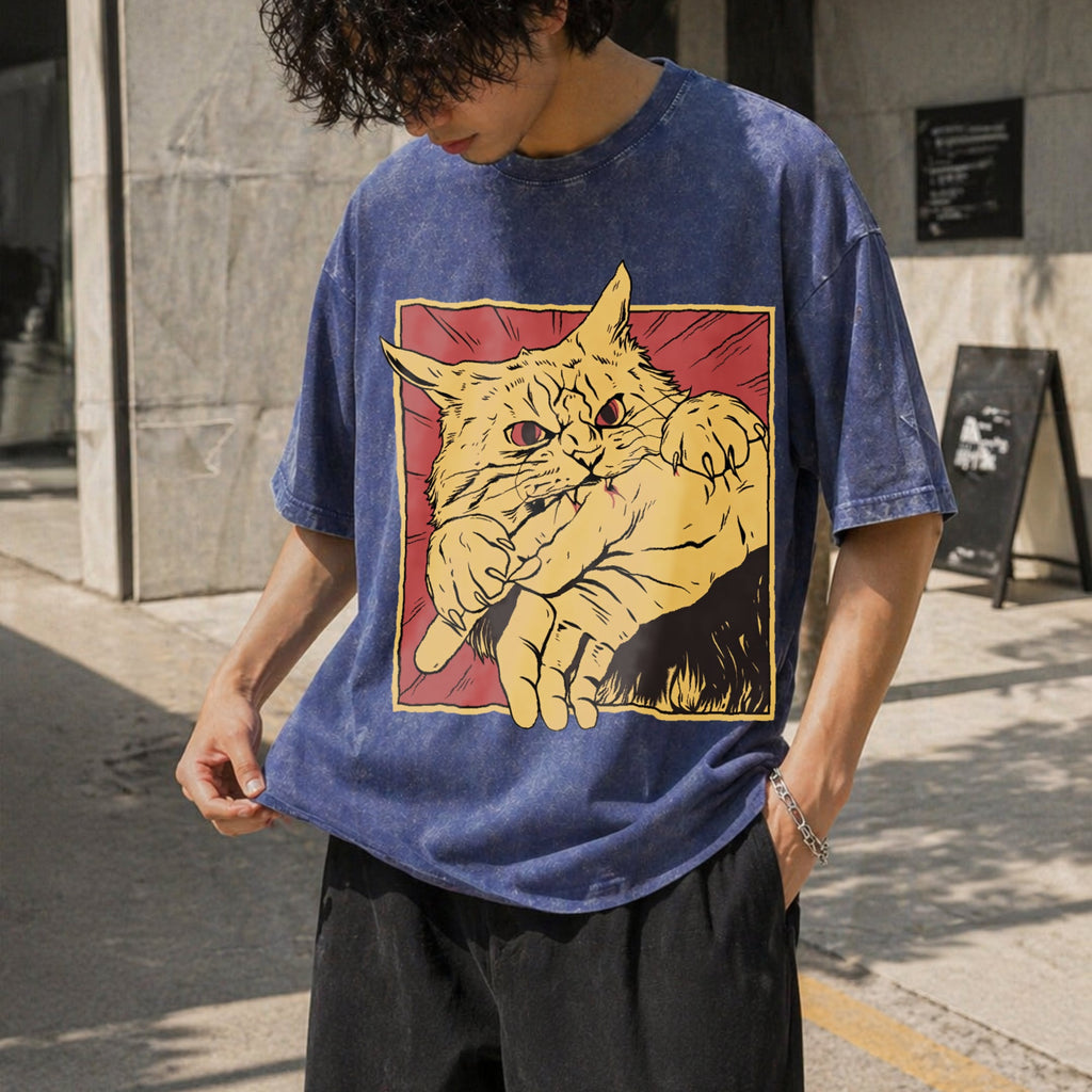 Cat Bite Anime Vintage Washed T-Shirt product image 8
