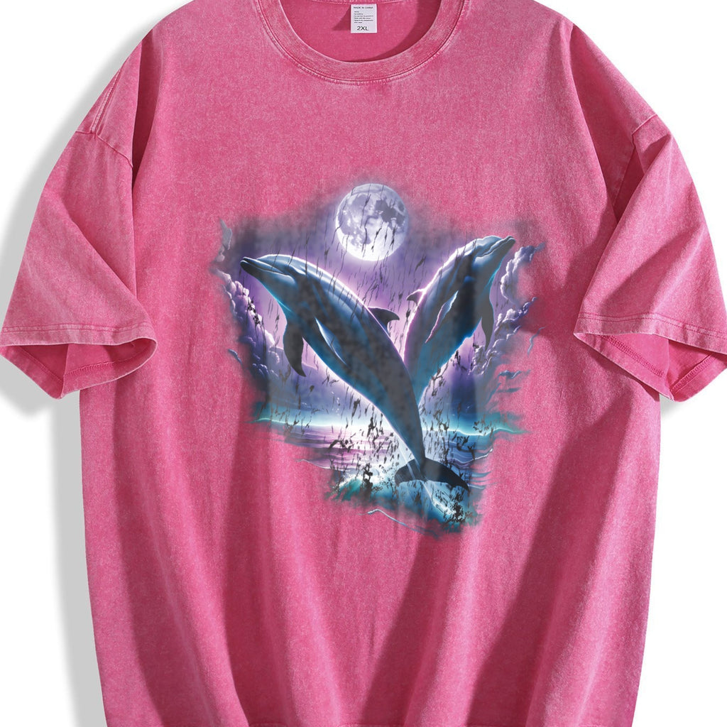 Two Dolphins Moon Vintage Washed T-Shirt product image 7