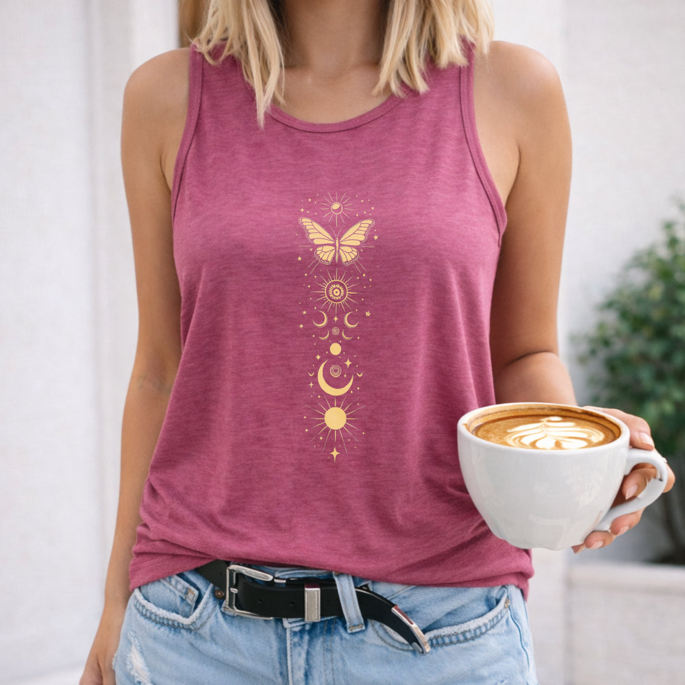 Golden Butterfly Celestial Symbols Women's Tank Top