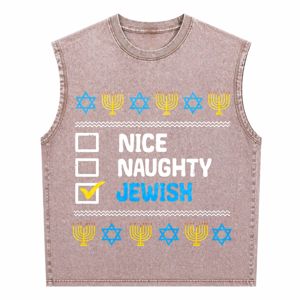 Nice Naughty Jewish Ugly Hanukkah Chanukah Jew Men's Washed Tank Top