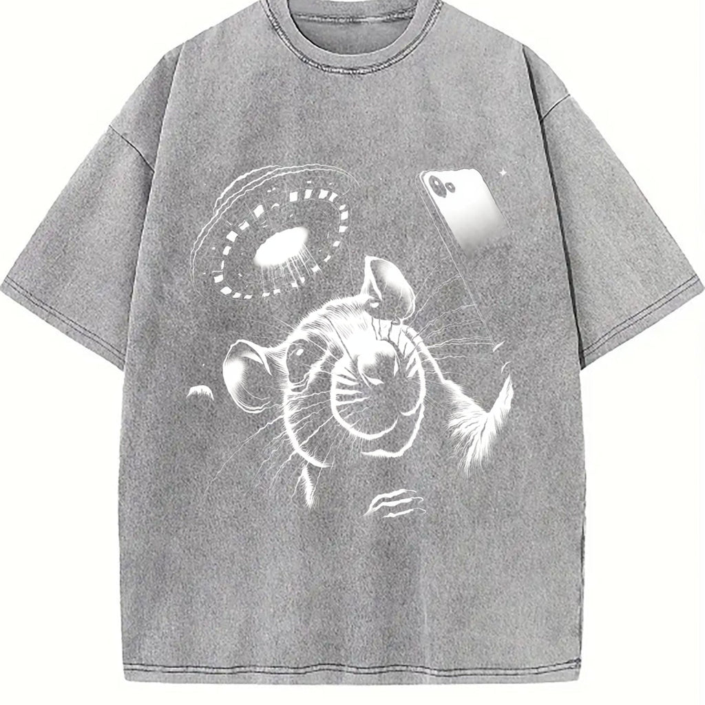 Rat Selfie With UFO 90s Vintage Washed T-Shirt product image 5