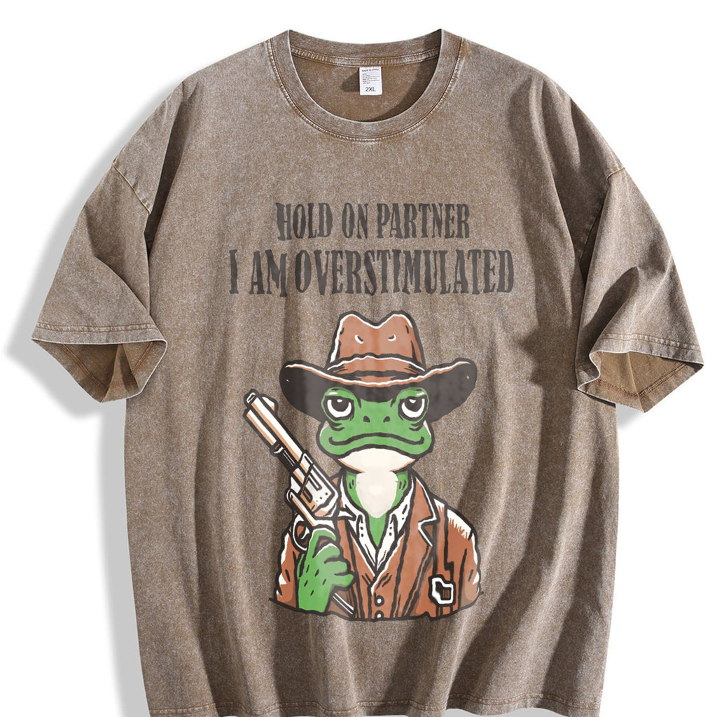 Hold On Partner I'm Overstimulated Vintage Washed T-Shirt product image 3