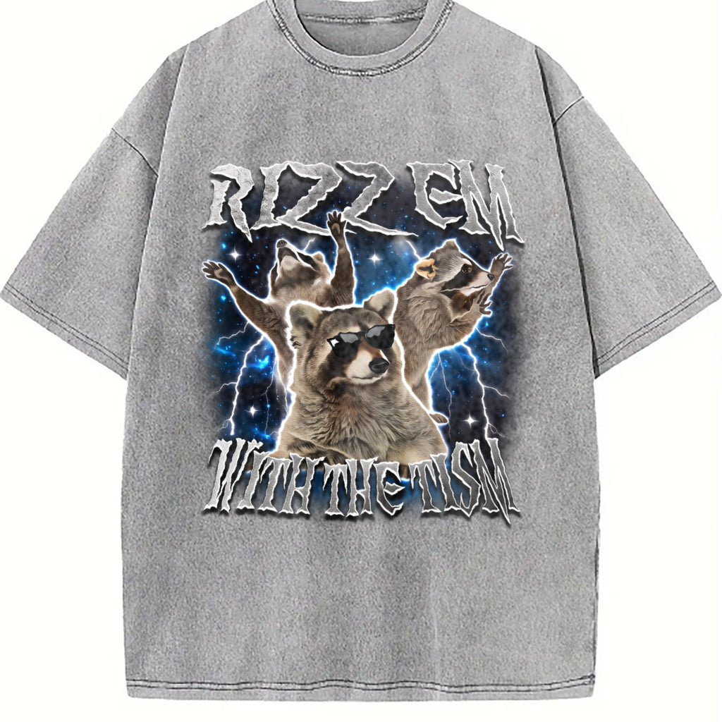 Rizz Em With The Tism Raccoon Vintage Washed T-Shirt product image 5